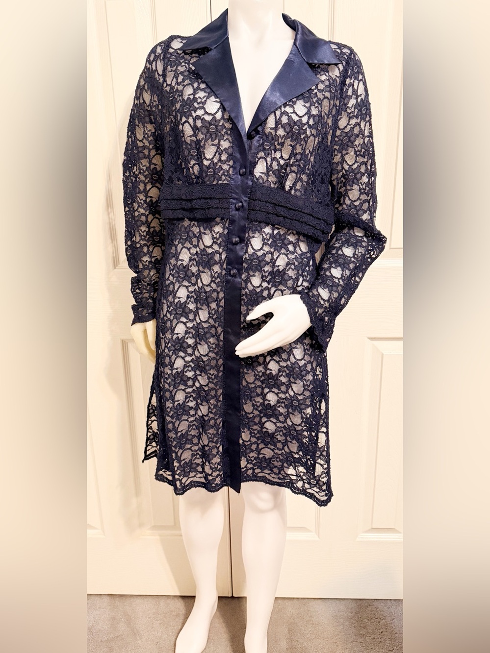 NWOT Susan Graver Style, Navy Lace Button-Front Duster, Blazer/ Jacket
